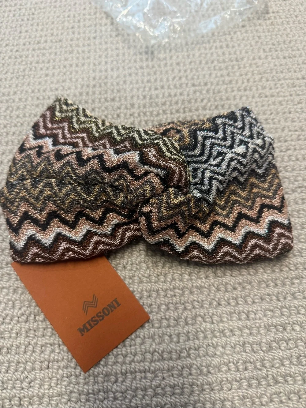 Missoni Metallic Zigzag Knit Hair headband in Multi-Tone Bronze and Silver
